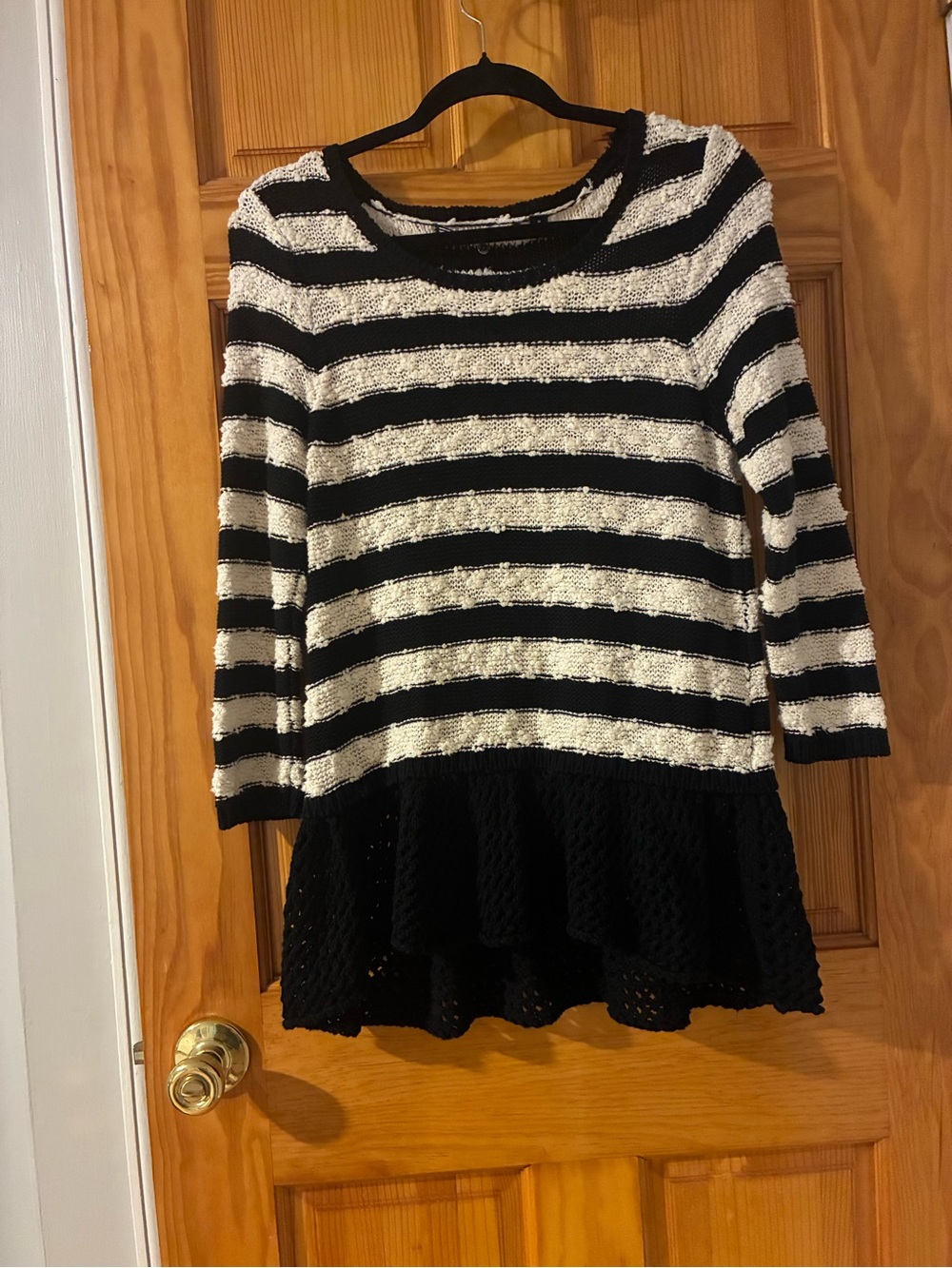 Knitted & Knotted Striped Black and White Peplum Knit Tunic